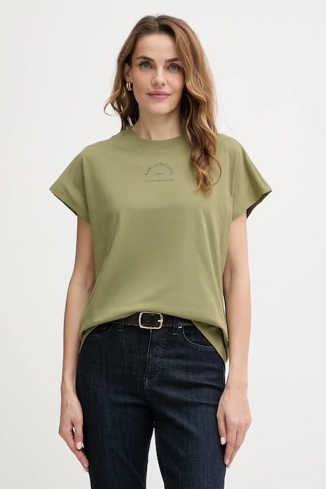 Памучна тениска Karl Lagerfeld дамска в зелено B1W17032