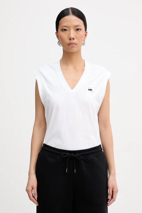 Karl Lagerfeld top bawełniany IKON kolor biały B1W17036