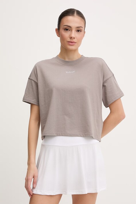 Dkny t-shirt bawełniany damski kolor beżowy DP6T1662