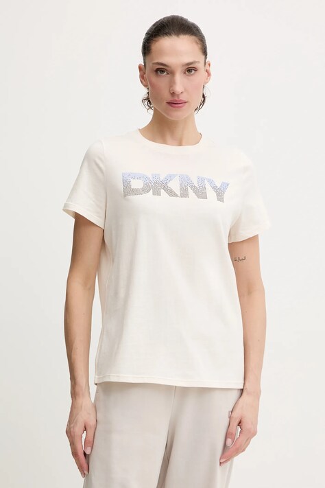 Dkny t-shirt bawełniany damski kolor beżowy DP6T1557
