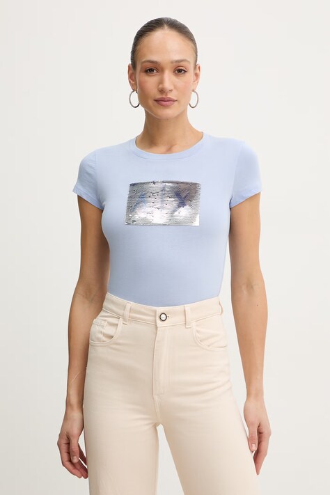 Bombažna kratka majica Armani Exchange ženska, roza barva, 8NYTDL YJ73Z