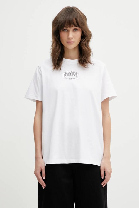 GANNI t-shirt bawełniany A1050057 damski kolor biały A1050057