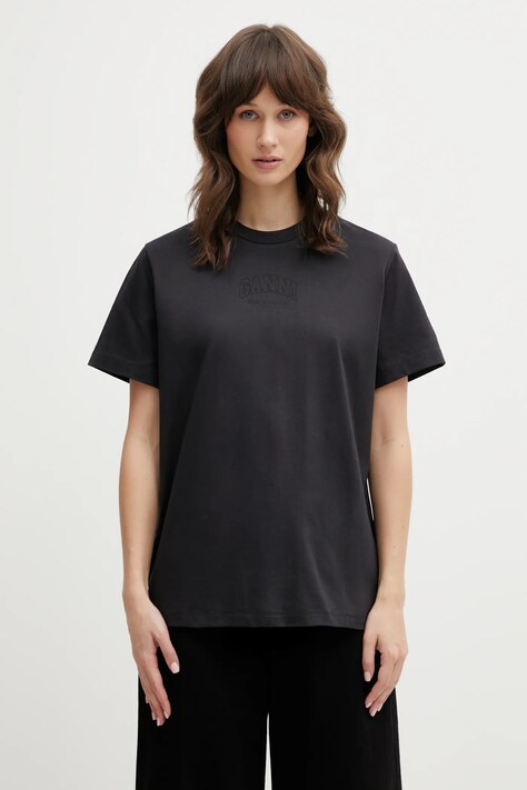 GANNI t-shirt bawełniany A1050057 damski kolor czarny A1050057