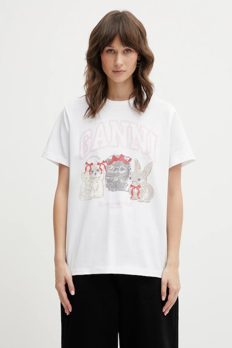 GANNI t-shirt bawełniany A1050029 damski kolor biały A1050029