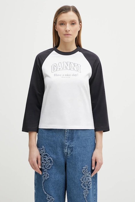 GANNI longsleeve bawełniany kolor biały A1050058