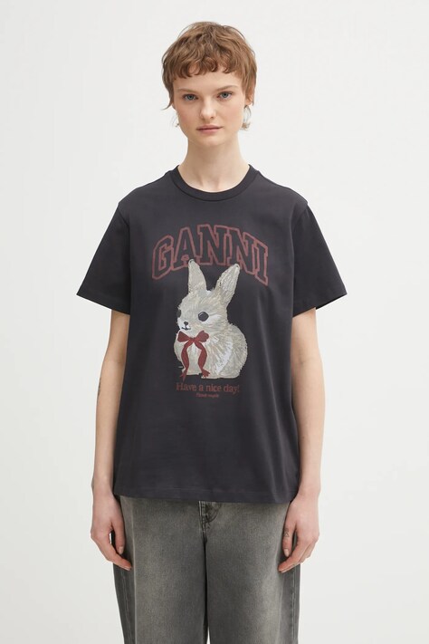 GANNI t-shirt bawełniany damski kolor szary A1050061