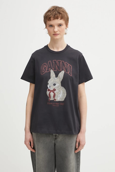 GANNI t-shirt bawełniany damski kolor szary A1050061