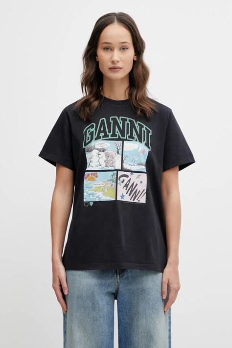 GANNI t-shirt bawełniany damski kolor szary A1050070