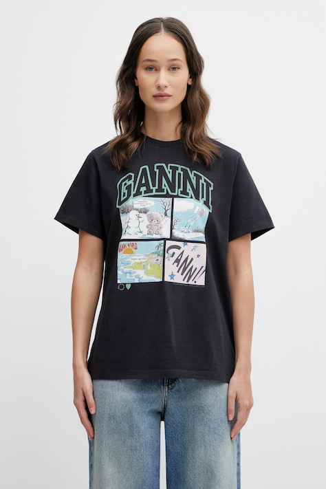 GANNI t-shirt bawełniany damski kolor szary A1050070