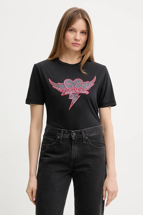 ZADIG&VOLTAIRE t-shirt bawełniany damski kolor czarny JWTS02856