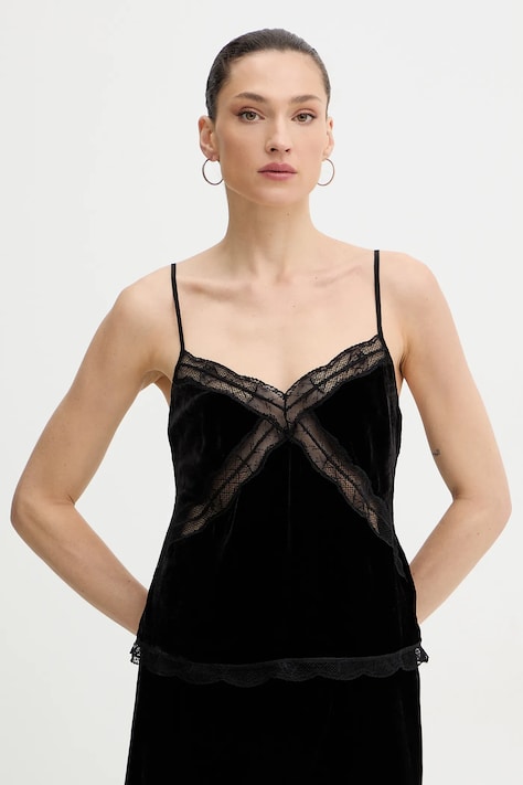 Τοπ με προσθήκη μεταξιού ZADIG&VOLTAIRE χρώμα: μαύρο, WWCR01302