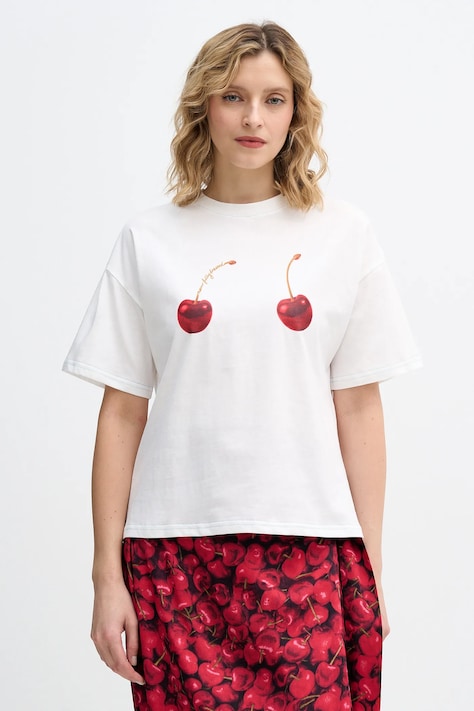 Never Fully Dressed t-shirt bawełniany Cherry Boob damski kolor beżowy NFDTO2024