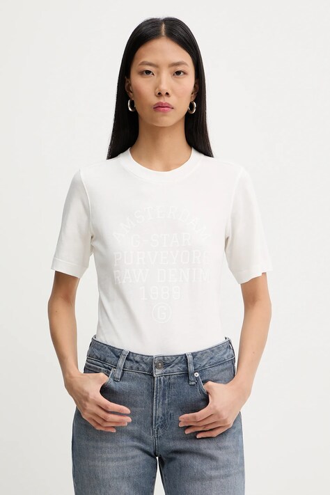 G-Star t-shirt bawełniany damski kolor beżowy D27104-336