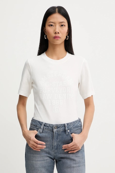 G-Star t-shirt bawełniany damski kolor beżowy D27104-336