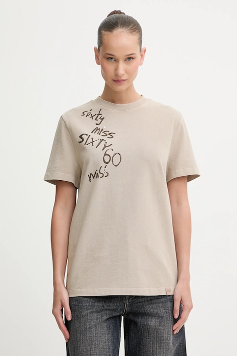 Miss Sixty t-shirt bawełniany damski kolor beżowy 6S4SJ15400