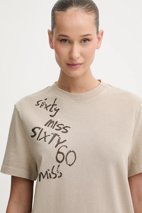 Бавовняна футболка Miss Sixty — SS26-TSD0AB, бежевий — фото 4