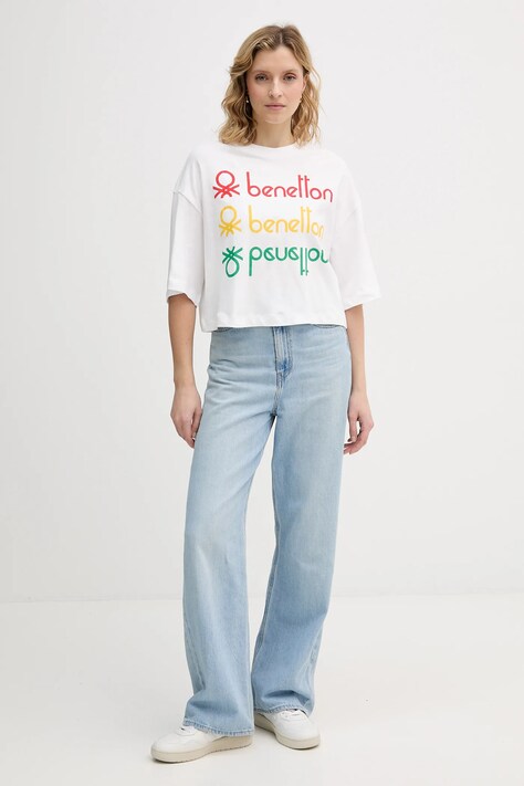 United Colors of Benetton t-shirt bawełniany x Stranger Things damski kolor biały 3BL0D10BC