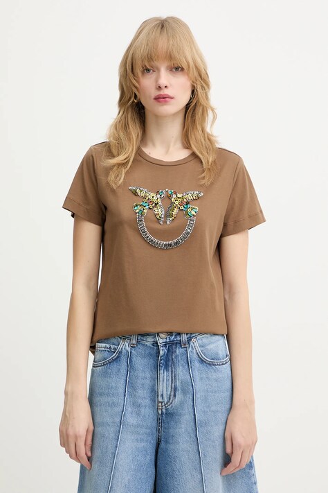 Βαμβακερό μπλουζάκι Pinko χρώμα: καφέ, 100535 A33F