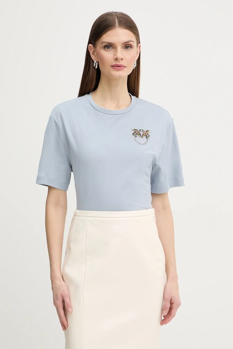 Pinko t-shirt bawełniany damski kolor niebieski 105526 A33F