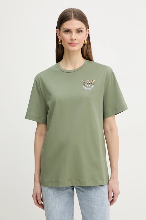 Pinko t-shirt bawełniany damski kolor zielony 105526 A33F