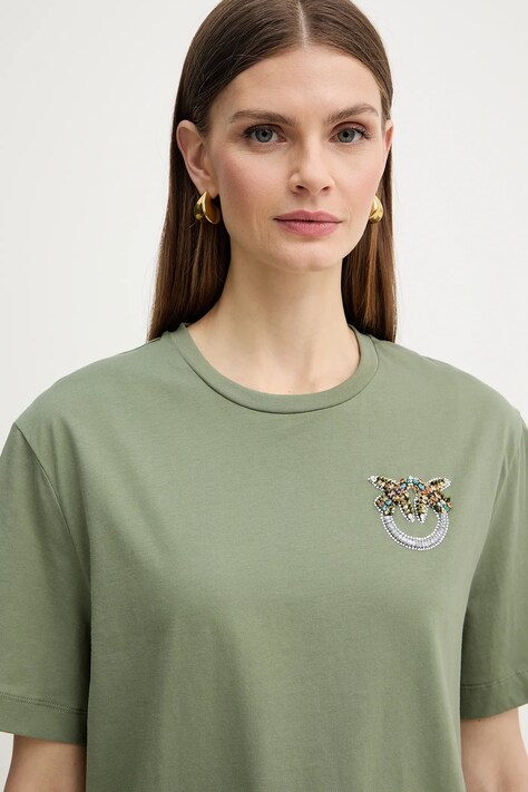 Бавовняна футболка Pinko — SS26-TSD0BT, зелений — фото 4