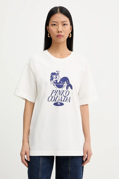 Pinko t-shirt bawełniany damski kolor beżowy 105526 A33N