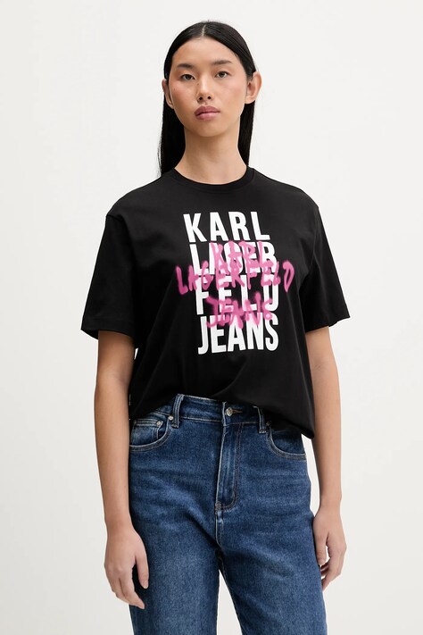 Karl Lagerfeld Jeans t-shirt bawełniany damski kolor czarny B1W17057