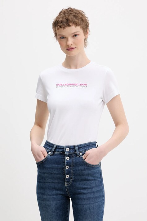 Karl Lagerfeld Jeans t-shirt bawełniany damski kolor biały B1W17053