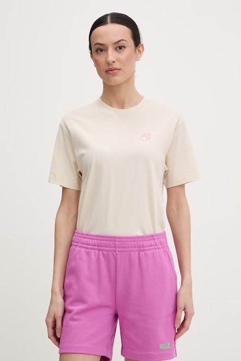 Jack Wolfskin t-shirt damski bawełniany Celebrate The Paw beżowy A65916