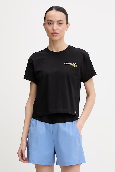 La Sportiva Τ-shirt πεζοπορίας γυναικείο βαμβακερό Since 1928 Crop μαύρο ZACT253