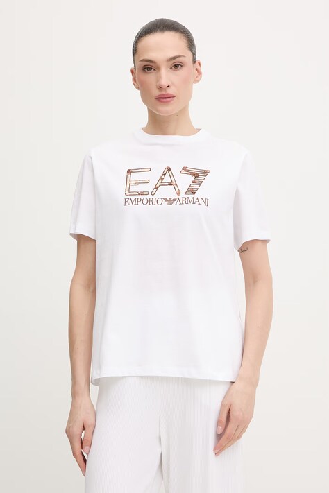 Βαμβακερό μπλουζάκι EA7 Emporio Armani χρώμα: άσπρο, AF21636.7W001096
