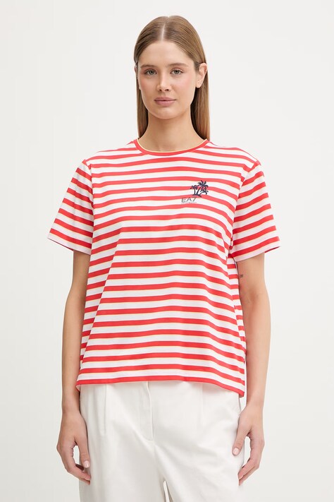EA7 Emporio Armani T-shirt damski bawełniany czerwony AF20775.7W001466