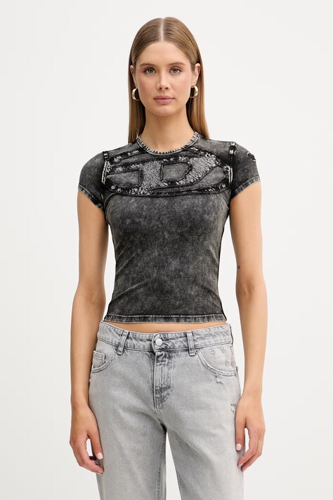 Diesel T-shirt damski bawełniany z elastanem T-MELY-CUP czarny A19508.0KICB