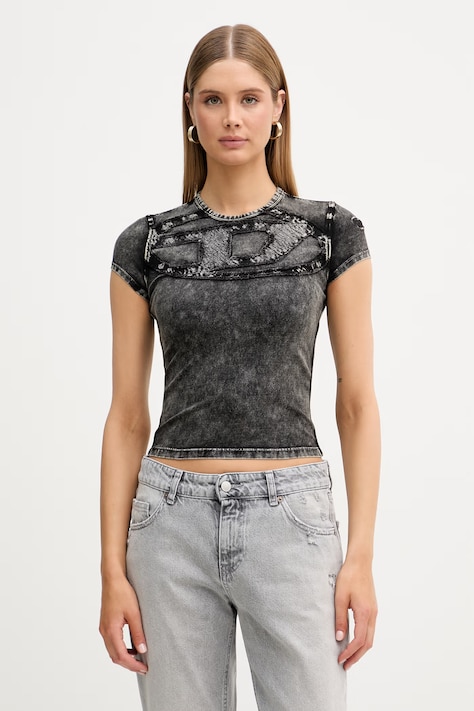 Diesel T-shirt damski bawełniany z elastanem T-MELY-CUP czarny A19508.0KICB