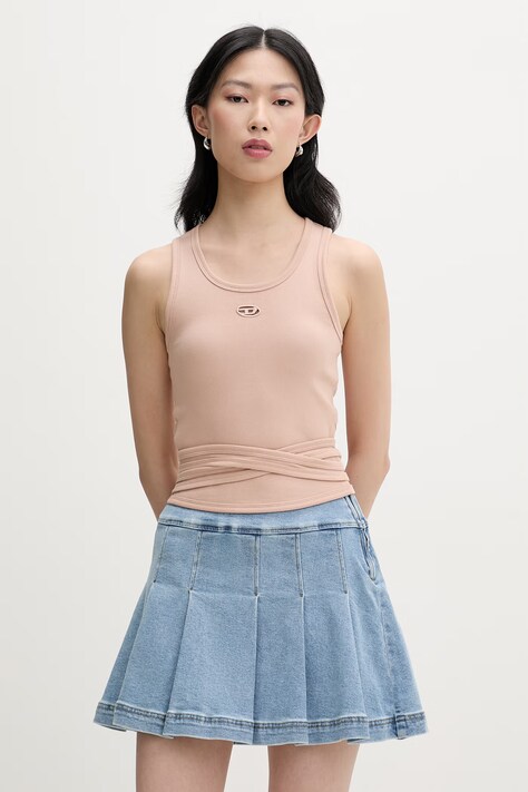 Diesel top damski bawełniany z elastanem T-ANKY-TAIL beżowy A21019.0EJAI