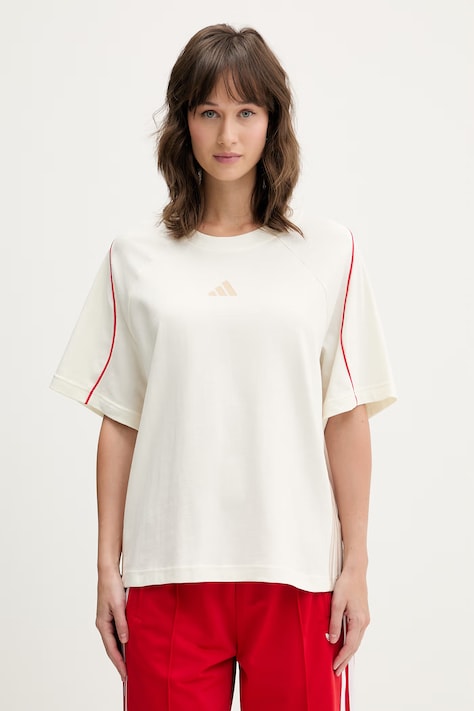adidas t-shirt bawełniany Stadium damski kolor beżowy KB4282