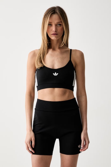 adidas Originals crop top dámský bavlněný s elastanem černý KD7968
