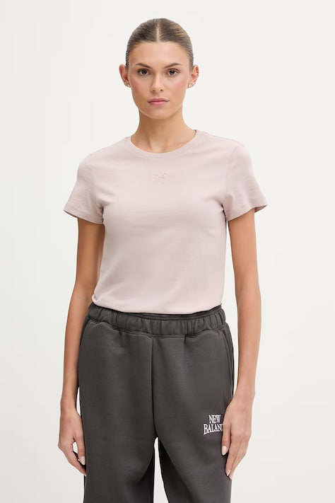 Puma t-shirt damski bawełniany Essential Logo beżowy 692916