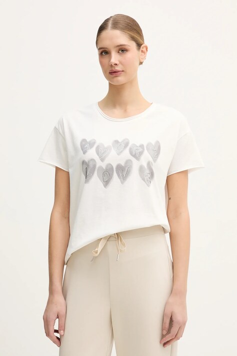 OUI t-shirt bawełniany damski kolor biały 96050