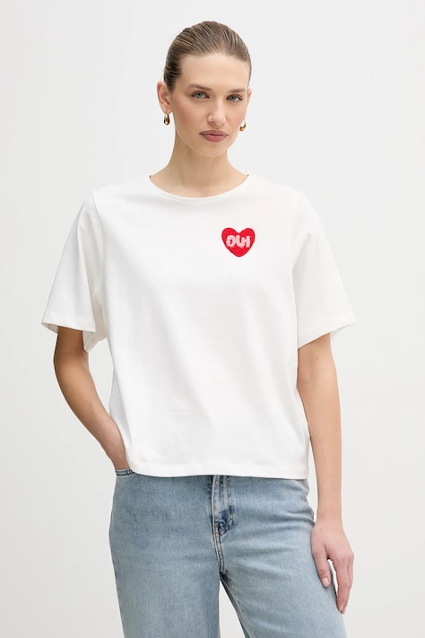 OUI t-shirt bawełniany damski kolor biały 96046