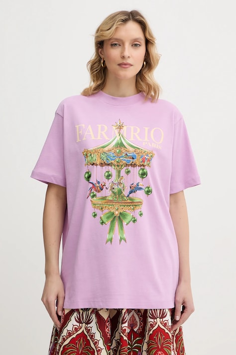 Farm Rio t-shirt bawełniany damski kolor różowy 354549