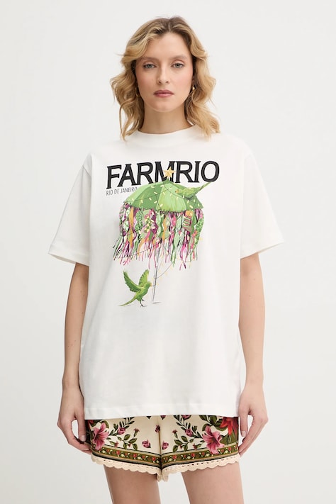 Farm Rio t-shirt bawełniany damski kolor beżowy 354563