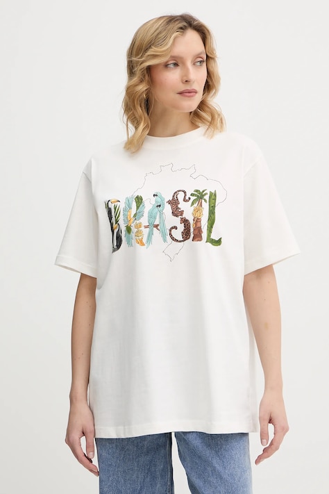 Farm Rio t-shirt bawełniany damski kolor beżowy 344380