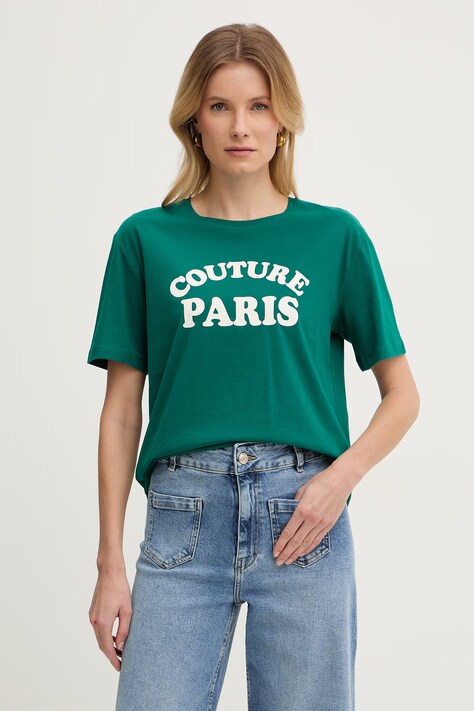 Morgan t-shirt damski bawełniany zielony DARIS