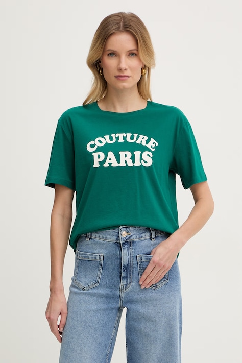 Morgan t-shirt damski bawełniany zielony DARIS