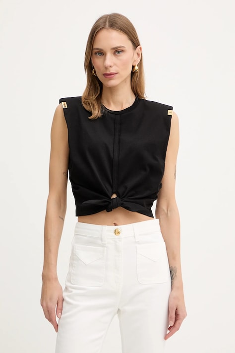 Elisabetta Franchi bluzka bawełniana damska kolor czarny gładka MA01161E2