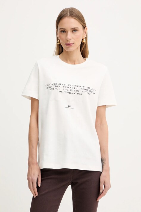 Elisabetta Franchi t-shirt bawełniany damski kolor beżowy MA69P61E2