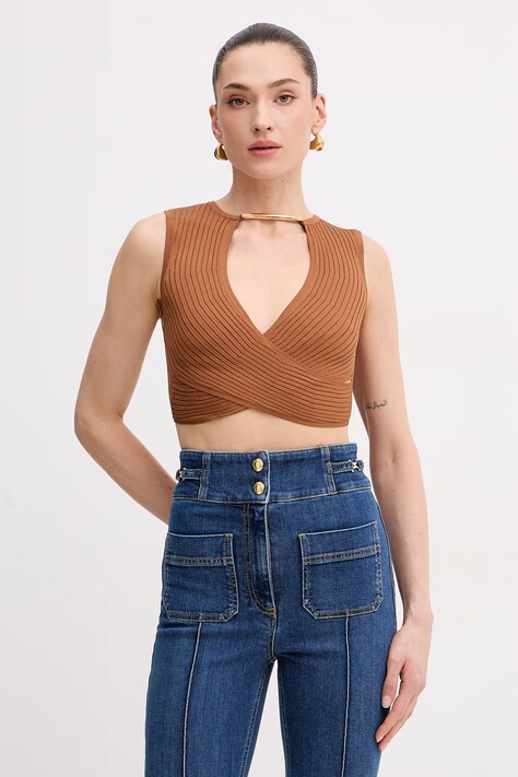 Elisabetta Franchi κρουαζέ μπλούζα Γυναικεία με βισκόζη καφέ απλό TK76S61E2