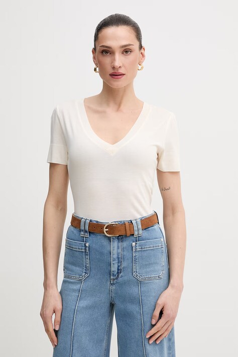 Mos Mosh t-shirt damski kolor beżowy 161010