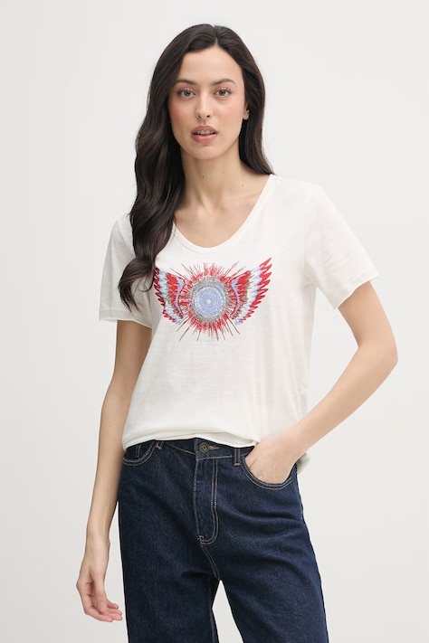 Mos Mosh t-shirt damski bawełniany Romi beżowy 176780